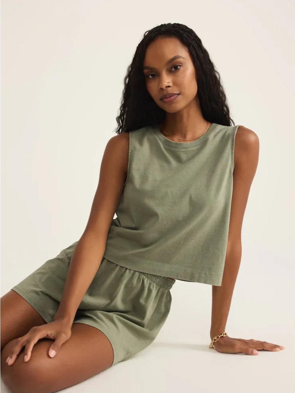 Z Supply Avocado/Sage Cropped Muscle Tank & wide leg pant set